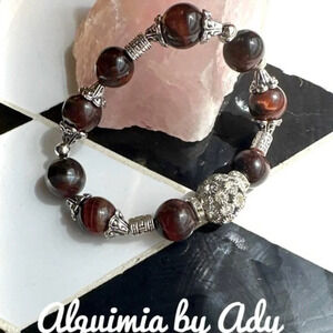 Fall Maximalist red tiger's eye beaded bracelet 12mm chunky